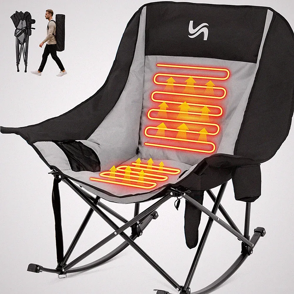 MOPHOTO Heated Oversized Rocking Camping Chair Adults Lawn Chair with Pockets