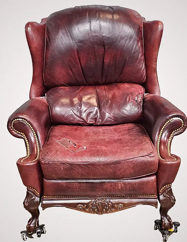 Hancock & Moore Red Leather Mahogany Chippendale Style Recliner Claw & Ball Feet
