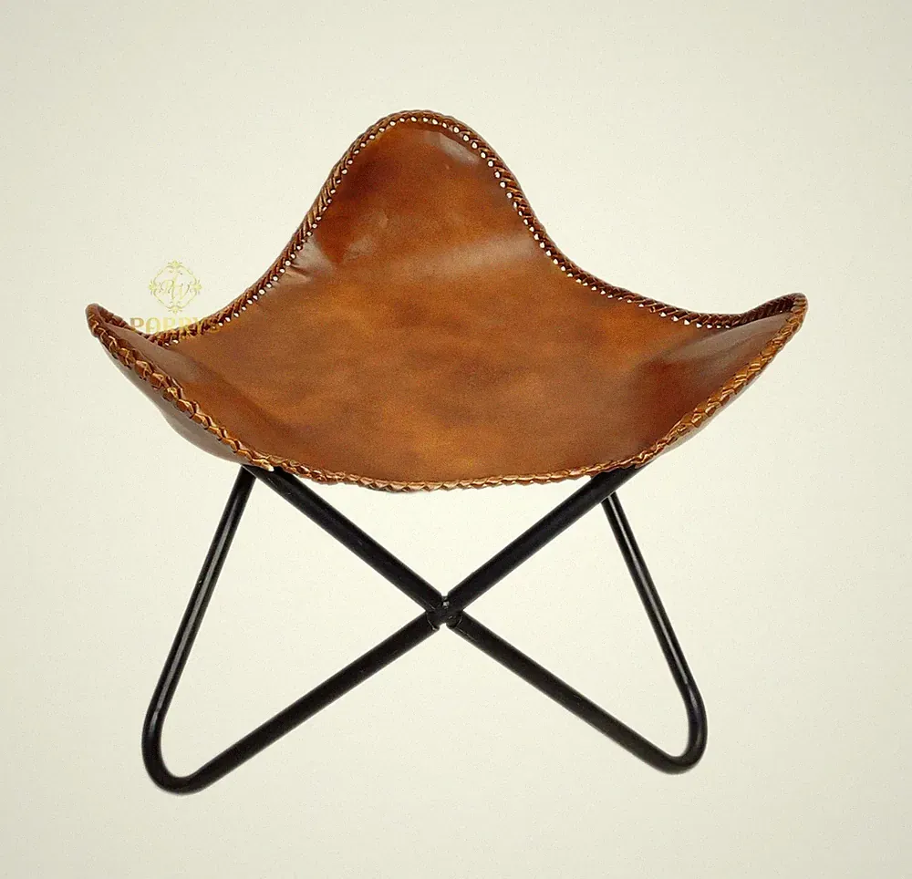 Handcrafted Leather Butterfly Chair with Footstool Folding Lounge Chair Rustic P