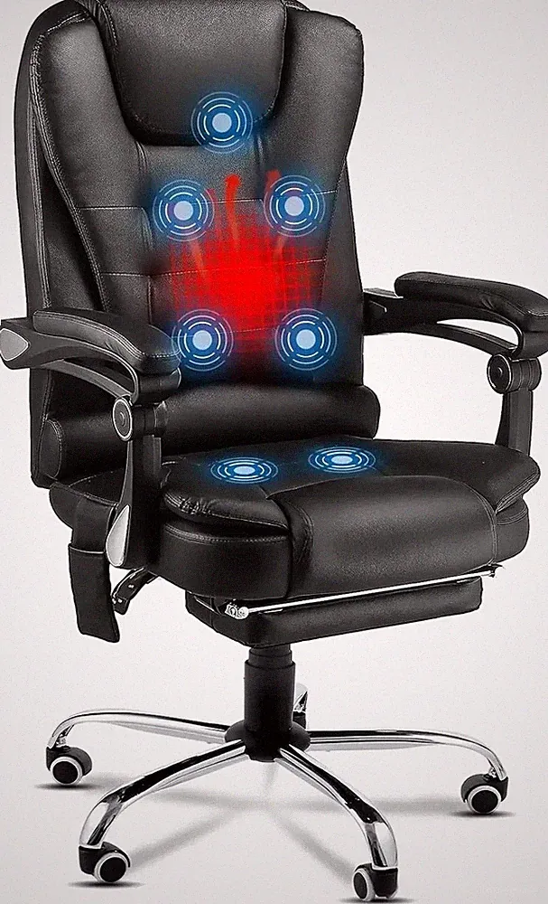 Heat & Massage Desk Chair High Back Reclining Footrest Office Chair