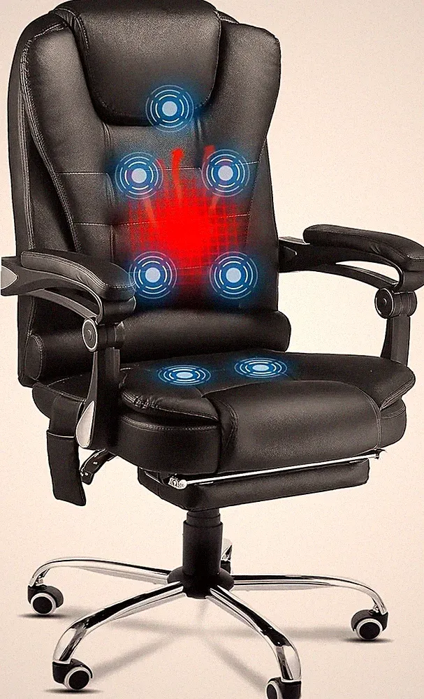 Heat & Massage Desk Chair High Back Reclining Footrest Office Chair