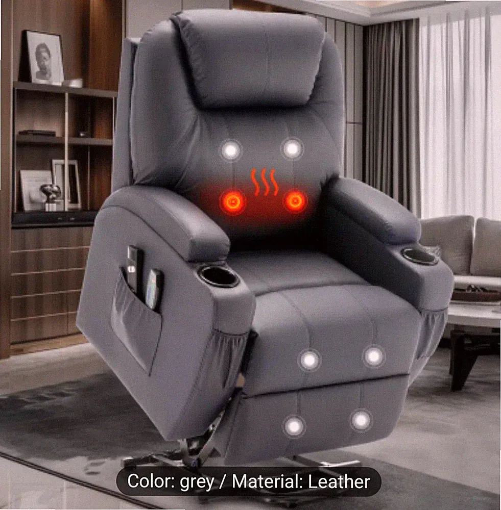 Heavy duty Power Lift Recliner Chair With Massage Heat leather Cup Holder adults