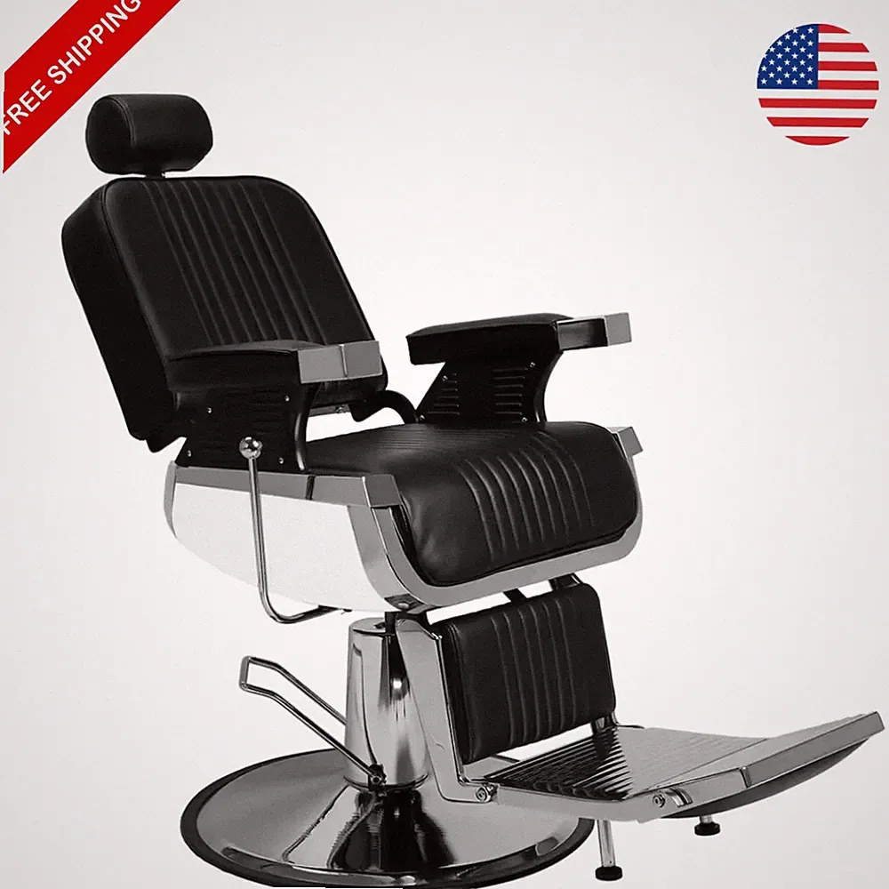 Heavy Duty Reclining Barber Chair 500lb Swivel Headrest Professional Vintage