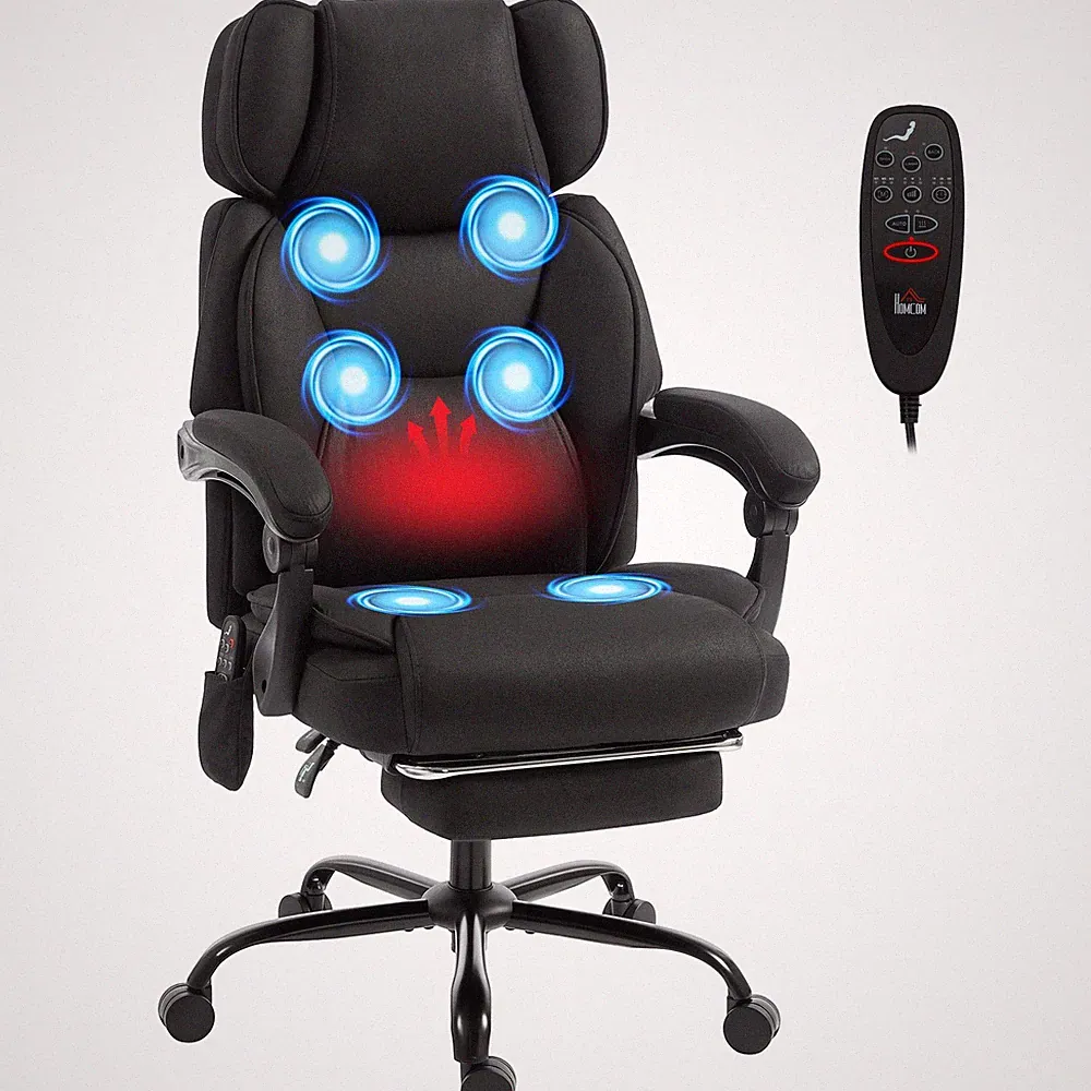HOMCOM Vibration Massage Office Chair w/ Heat Reclining Function, Black