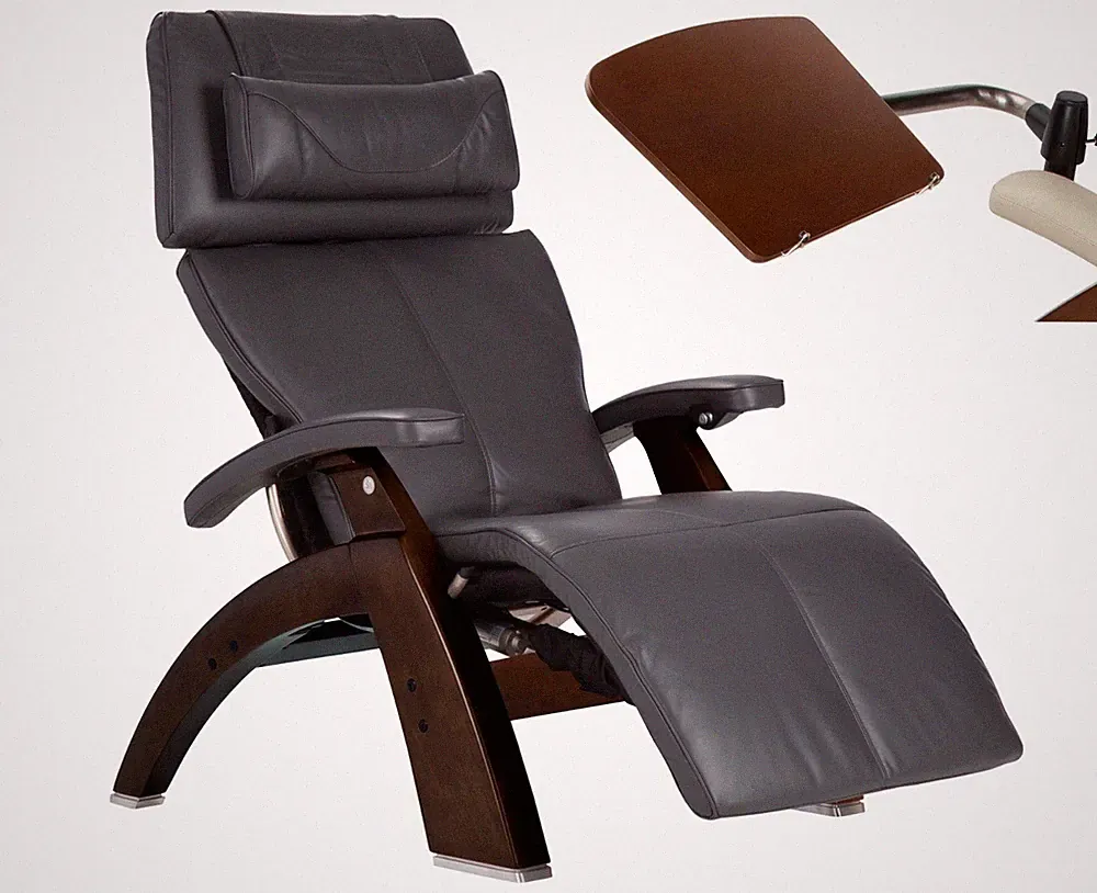 Human Touch PC-610 Omni-Motion Perfect Chair Recliner Grey Supreme Leather Table