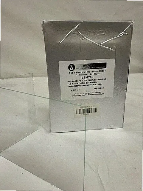 IMEB Oversized / Large Microscope Slides 4 1/2" x 6" Cut Edges, Box of 36 Slides