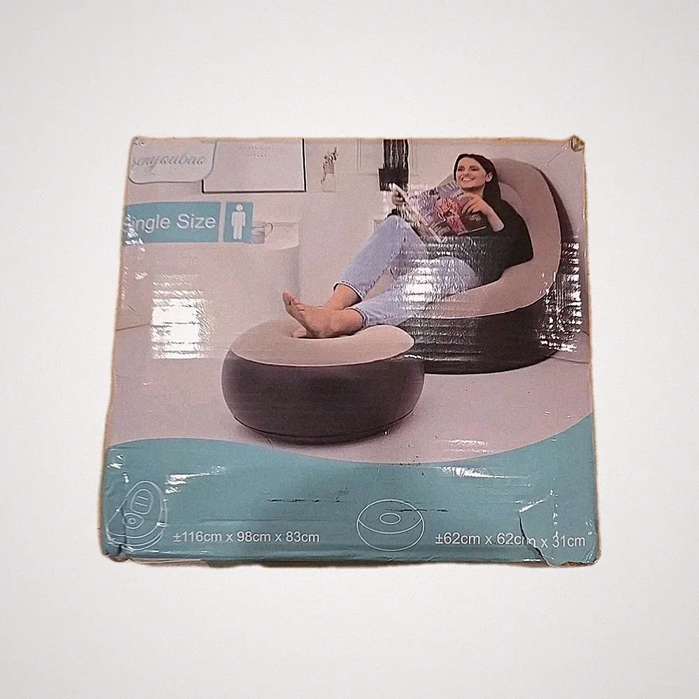 Inflatable Recliner Sofa & Footrest, Foldable Lounge Chair Indoor/Outdoor Coffee