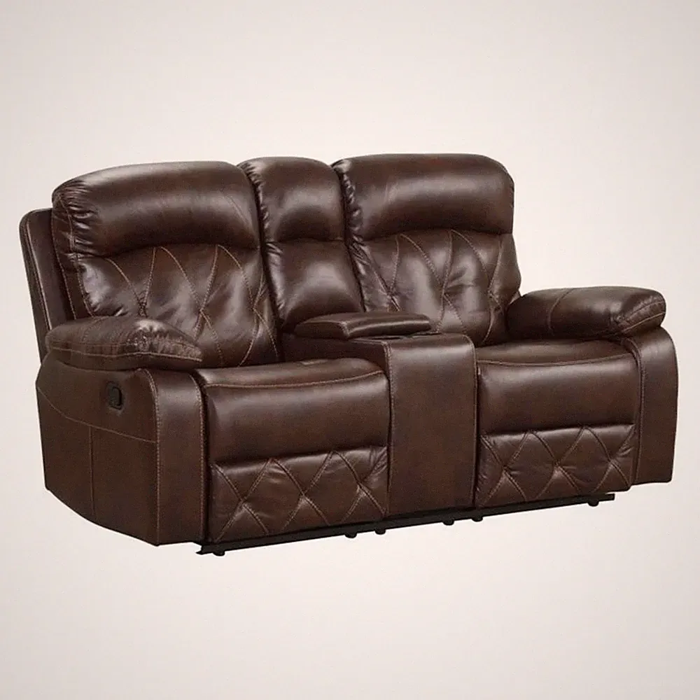 Kesy Manual Recliner Loveseat-Pillow Top Arms-Brown Faux Leather