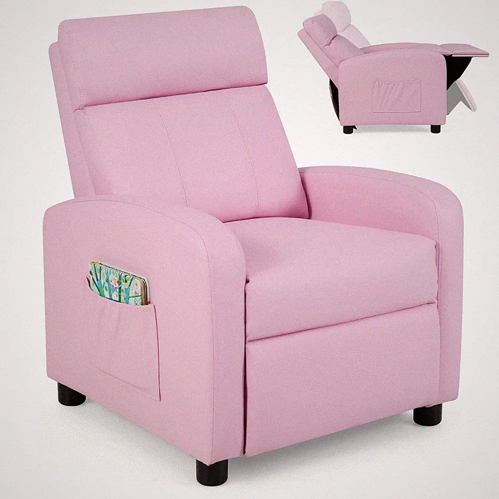 Kids Recliner Chair Adjustable Leather Sofa Armchair w/ Footrest Side Pocket