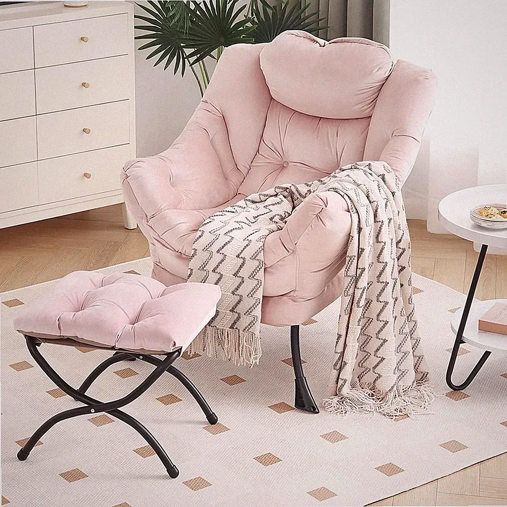 Lazy Chair Ottoman Folding Footrest Lounge Reading Chair Pink Oversized