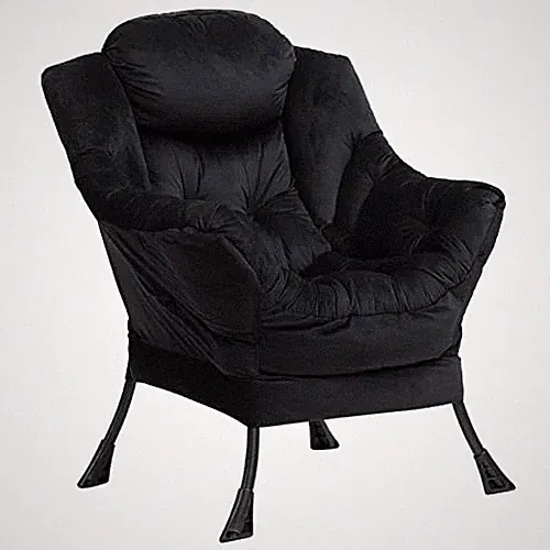 Lazy Chair with Armrest and Side Pocket, Comfy Accent Lounge Velvet Black