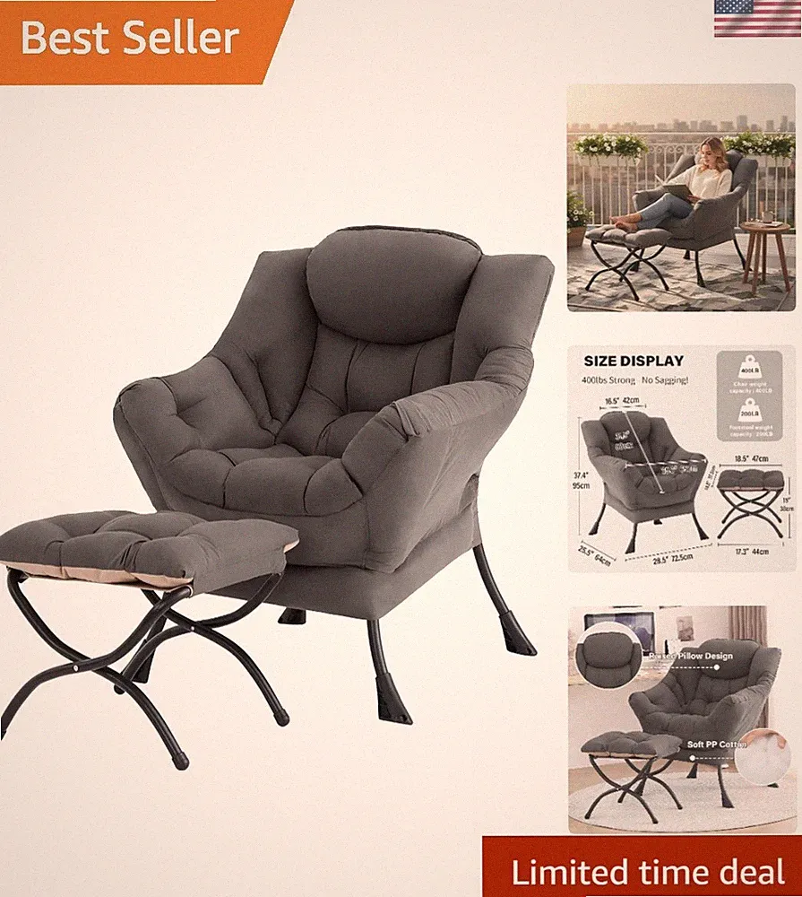 Lazy Chair with Ottoman Modern Lounge Armchair Large Reading Sofa Seat Decor