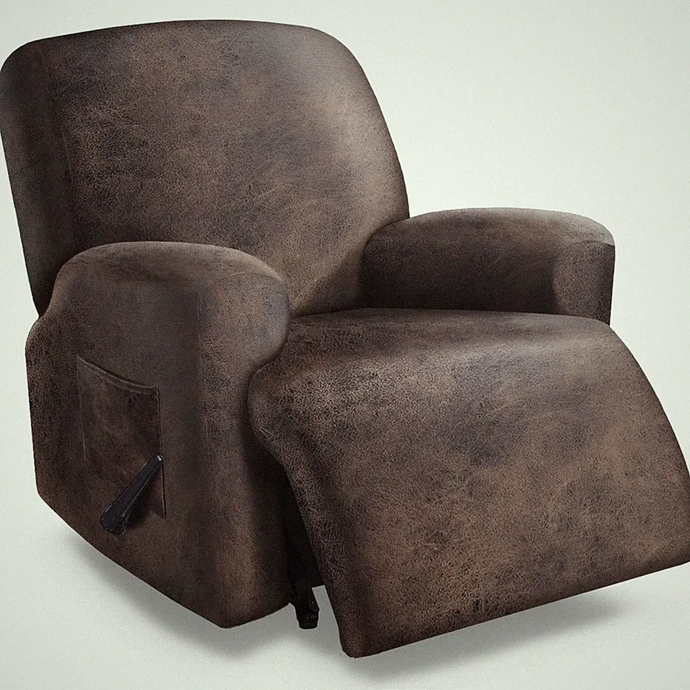 Leather Like Oversized Recliner Chair Covers, Extra Large Big Man 4 Pieces La...