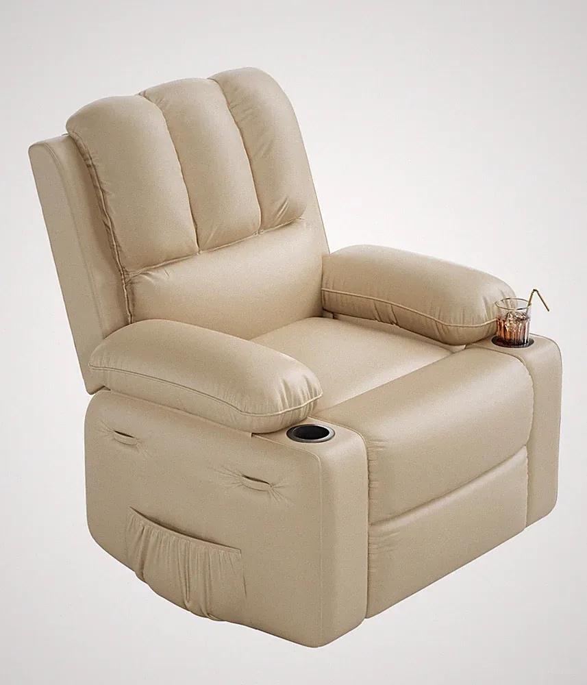 Leather Recliner Chair, Manual Recliner w/Comfortable Arms and Cup Holders fo...