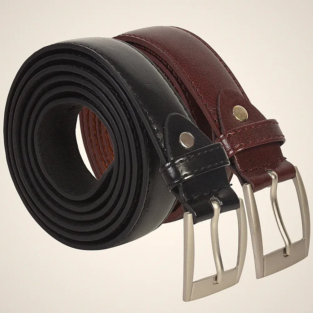 Leatherboss Genuine Leather Men Big and Tall Dress Belt Set of 2 (Black & Brown)