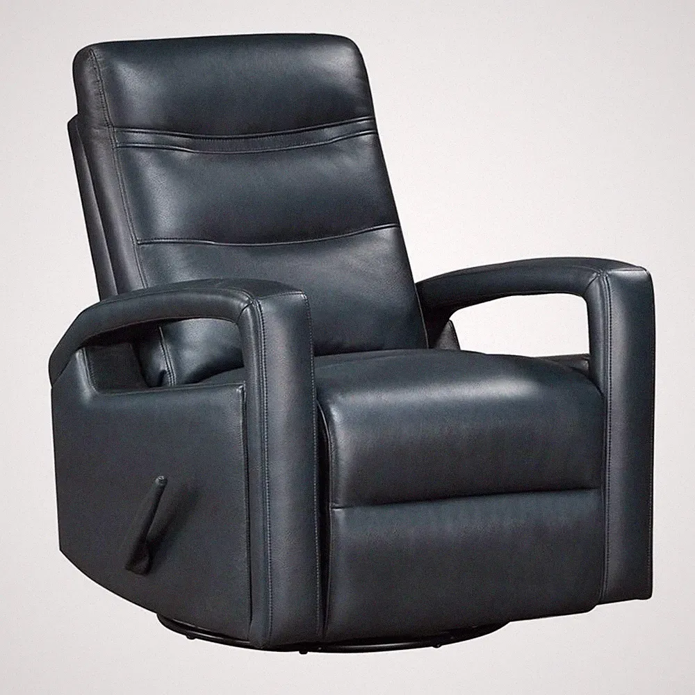 Lexicon Camden Faux leather Swivel Glider Reclining Chair in Navy Blue