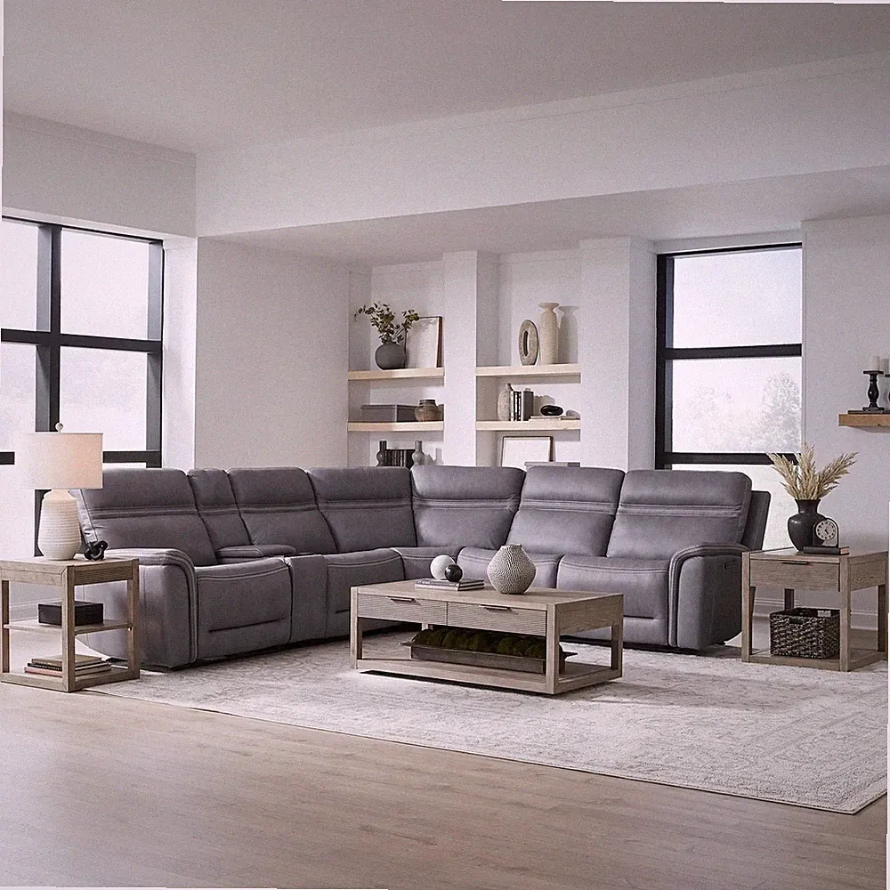 Liberty Furniture Cooper 6 Pc. Power Reclining Sectional Sofa Blue Gray Leather