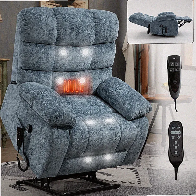 Lift Recliner Chair Heat Massage Dual Motor Infinite Position Up to 350 LBS