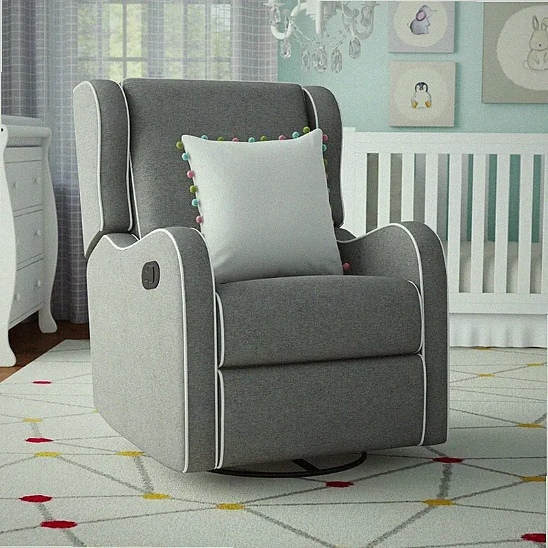 Lt Gray Grey Fabric Recliner Armchair Swivel Seating Footrest Manual Reclining
