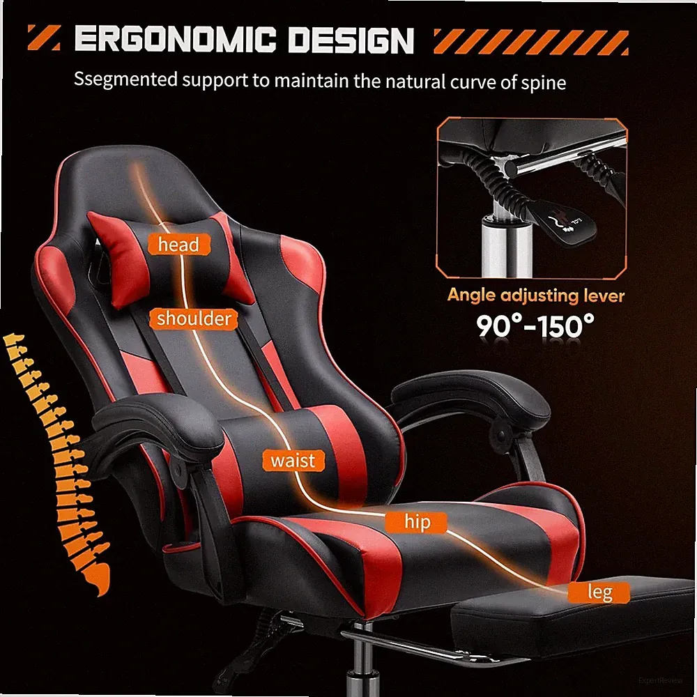 Luxury Gaming Chair PU Leather Ergonomic Reclining Chair w/ Wheels and Footrest
