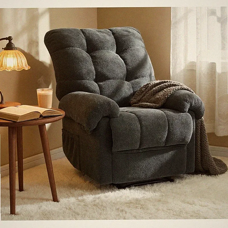 Manual Push Back Recliner Chair Fabric Armchair Living Room Wall Hugger Gray