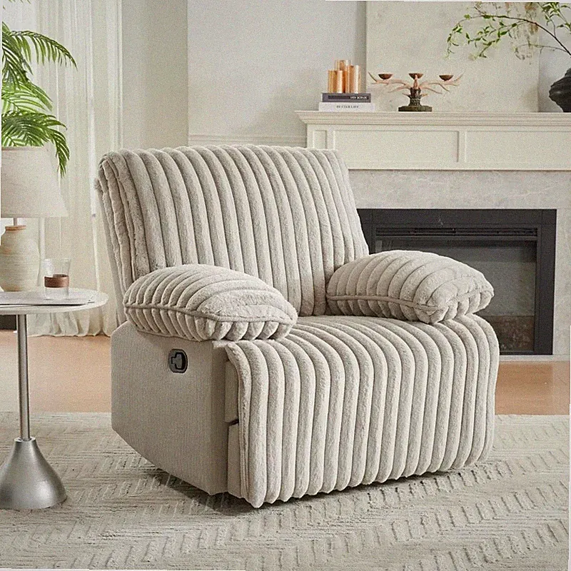 Manual Recliner Chair Corduroy Fabric Push Button Adjustable Living Room Seat