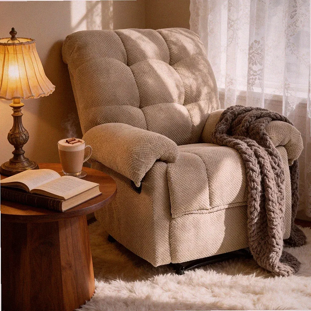 Manual Recliner Chair Ergonomic High Back Fabric Wall-Hugger for Small Space