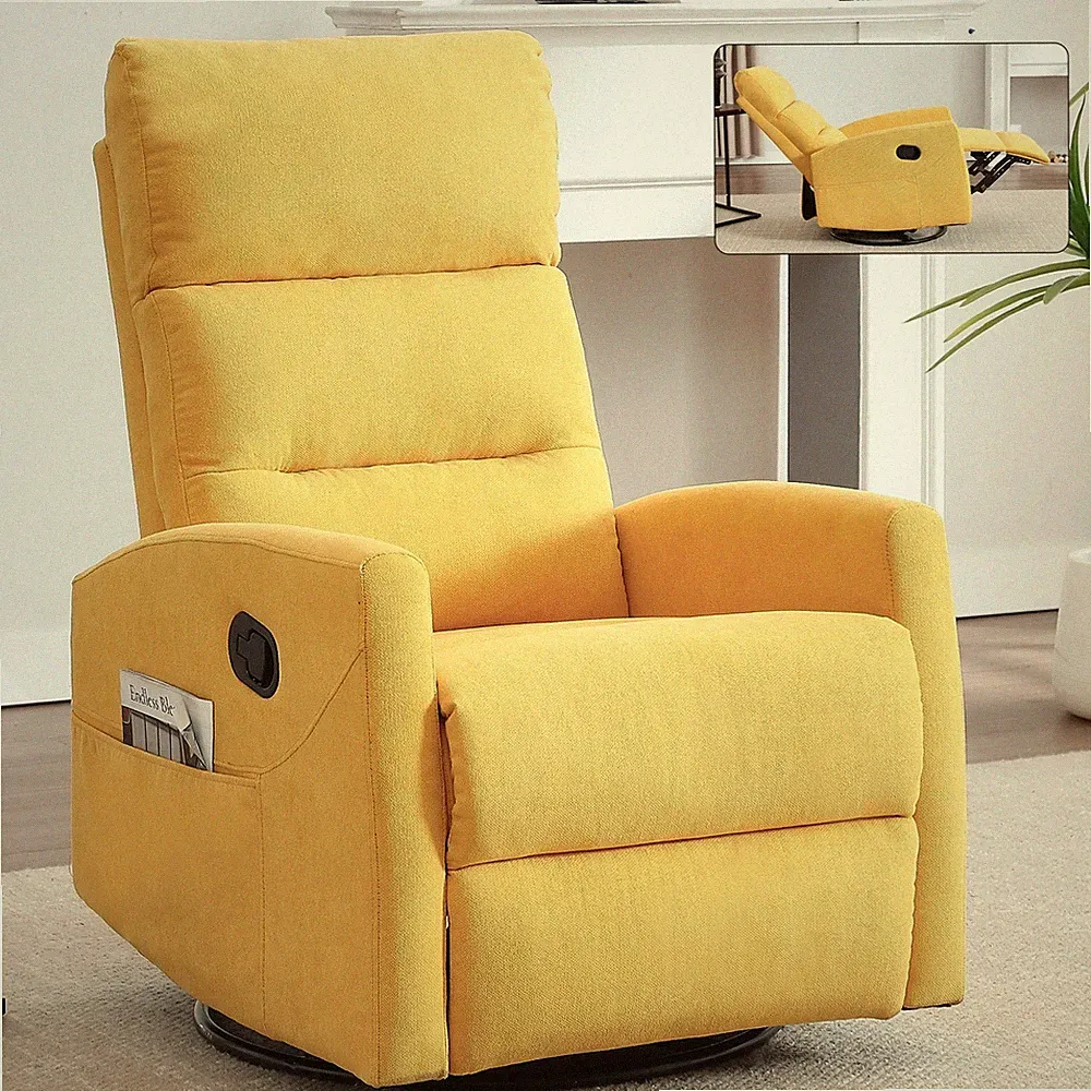 Manual Rocking Recliner Chair For Small Spaces 360° Swivel Rocker Chair Fabric