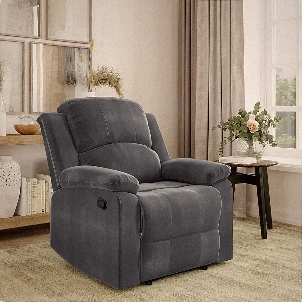 Manual Standard Recliner Arm Chair Big And Tall Gray Microfiber Lounger Seat NEW