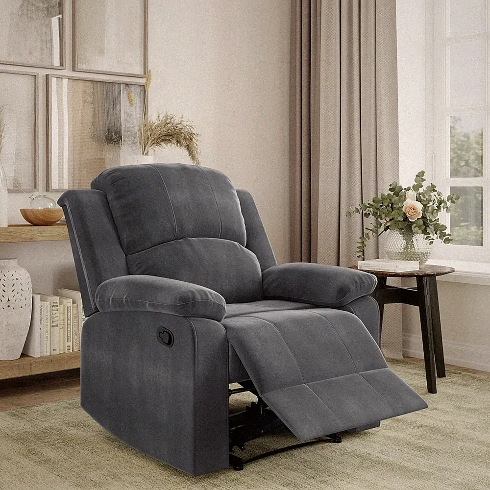 Manual Standard Recliner Arm Chair Microfiber Lounger Seat Big & Tall Slate Gray
