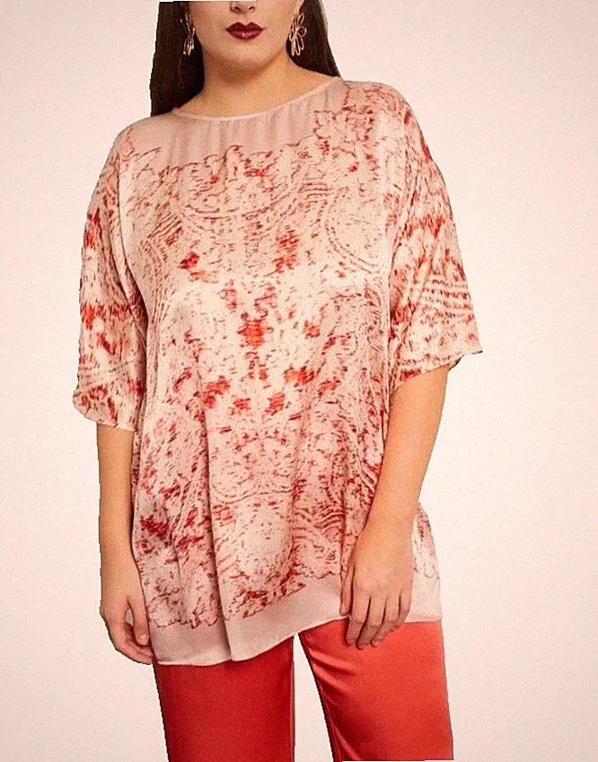 🌟MARINA RINALDI Plus Size Silk Satin Shirt MR 29= IT58, DE50, FR54