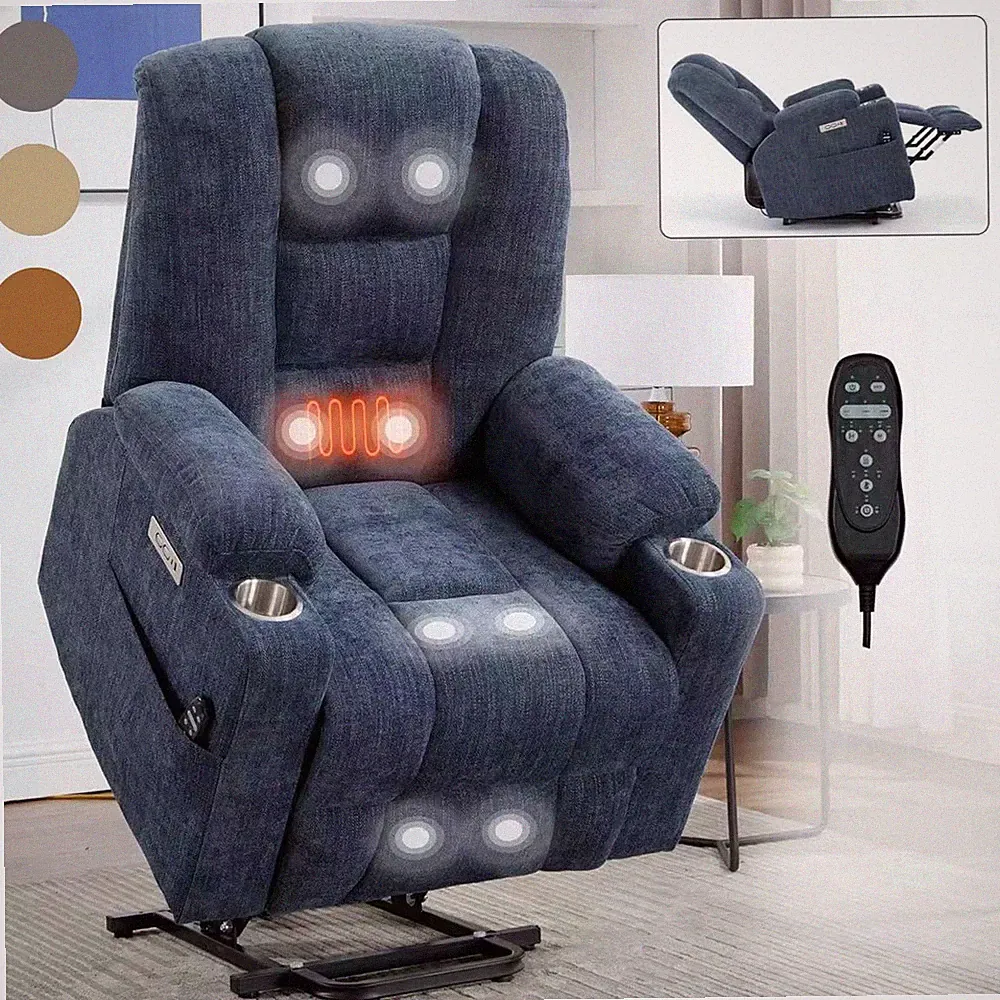 Massage Heat Power Lift Recliner for Elderly Wide Heavy Duty w/ USB Type-C Ports
