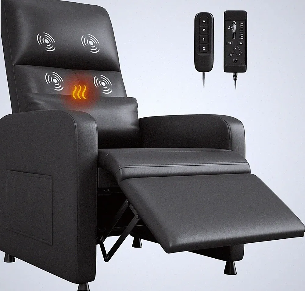 Massage & Heat Recliner Chair with USB Port & Side Pockets, PU Leather