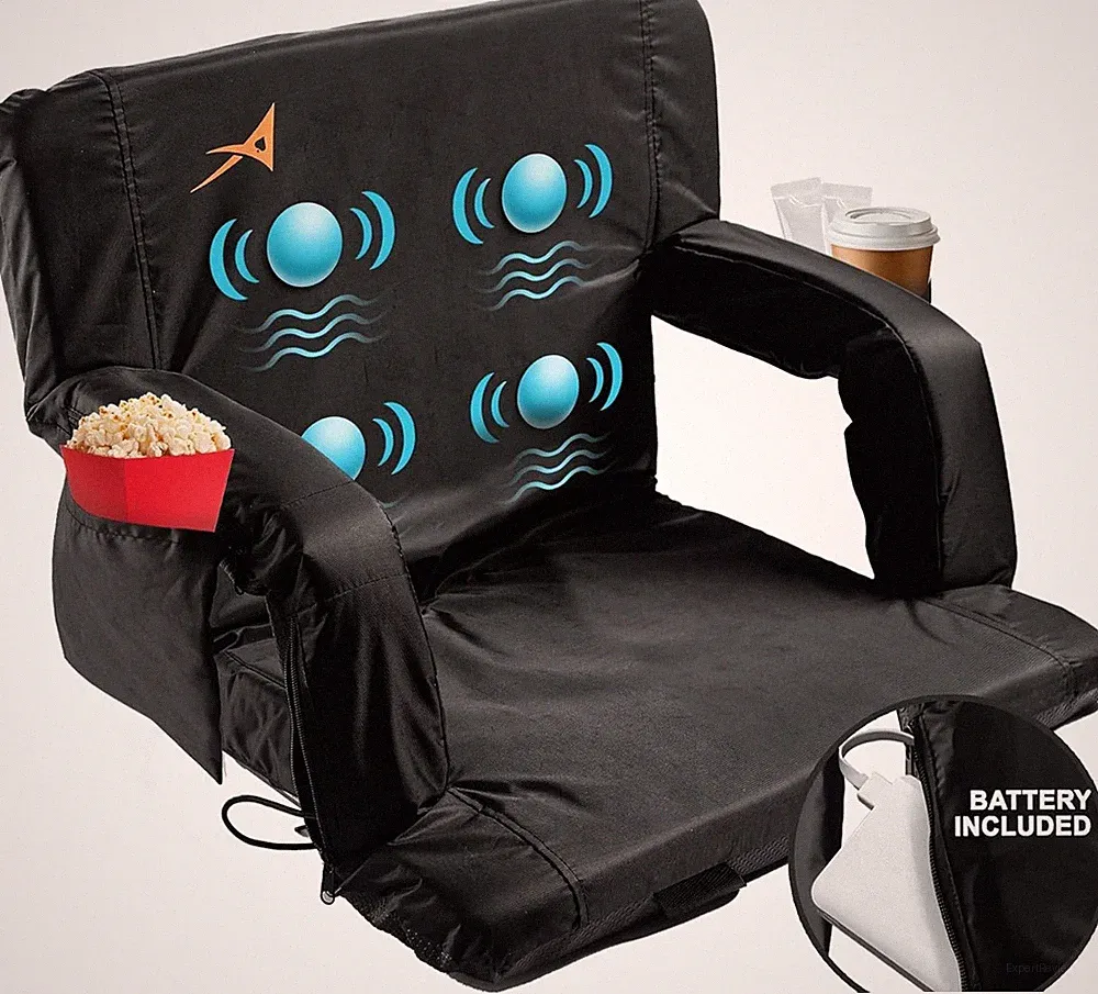 Massage Seat Backrest Stadium Seat 3 Levels - Memory Cushioned, 4 Pockets XL 26"