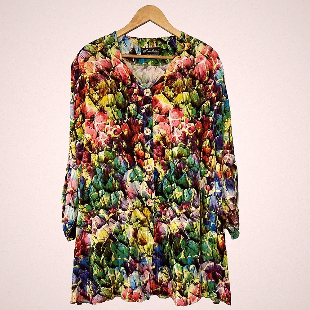 Maximalist Tunic Top Womens 58 in Chest Viscose Lightweight Button Up Floaty