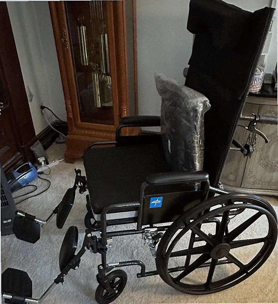 Medline Recliner Wheelchair Black Adjustable Footrests Reclining Backrest