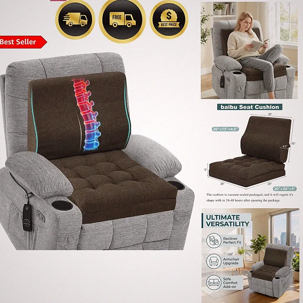 Memory Foam Recliner Cushions with Lumbar Support Pillow Set for Elderly, 20x...