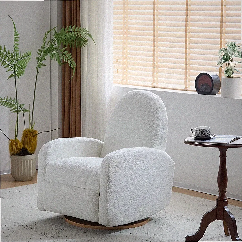 Milky White Swivel Recliner Chair with Adjustable Backrest & Glider Feature