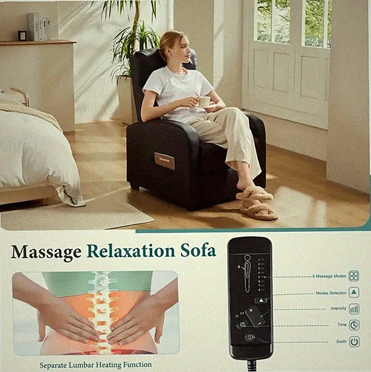 Modern Black Leather Massaging Recliner Chair Sofa For Living/Family Room *NEW*