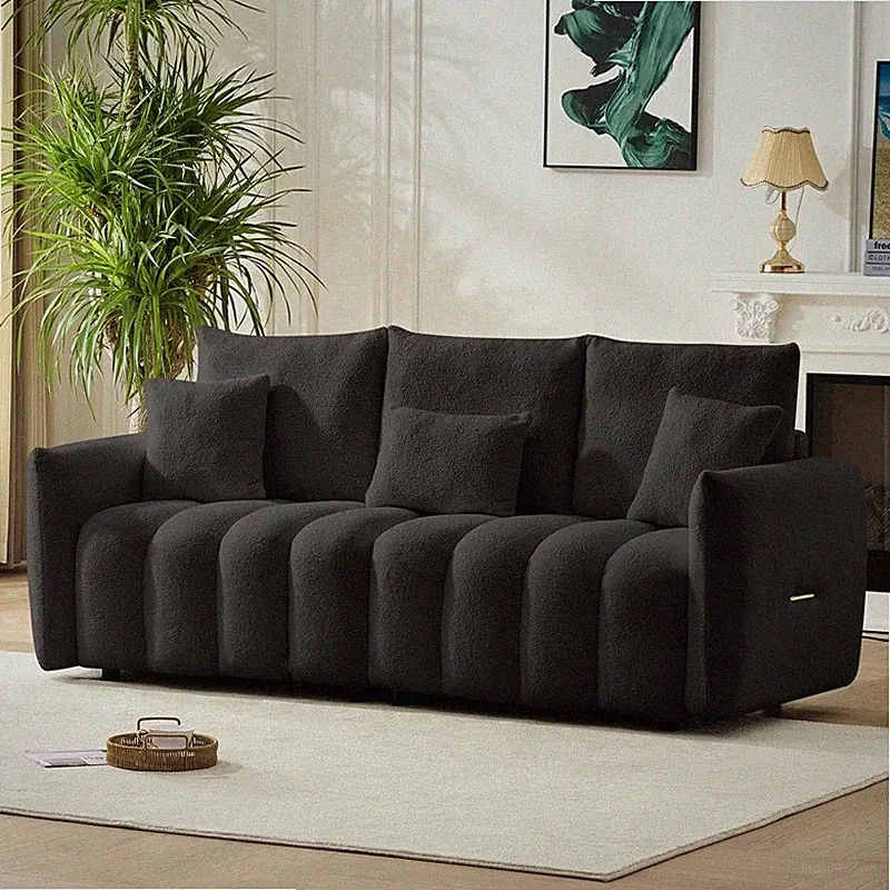 Modern Teddy Fabric Soft Sofa 3 Seater Oversized Upholstered Couch w/3 Pillows