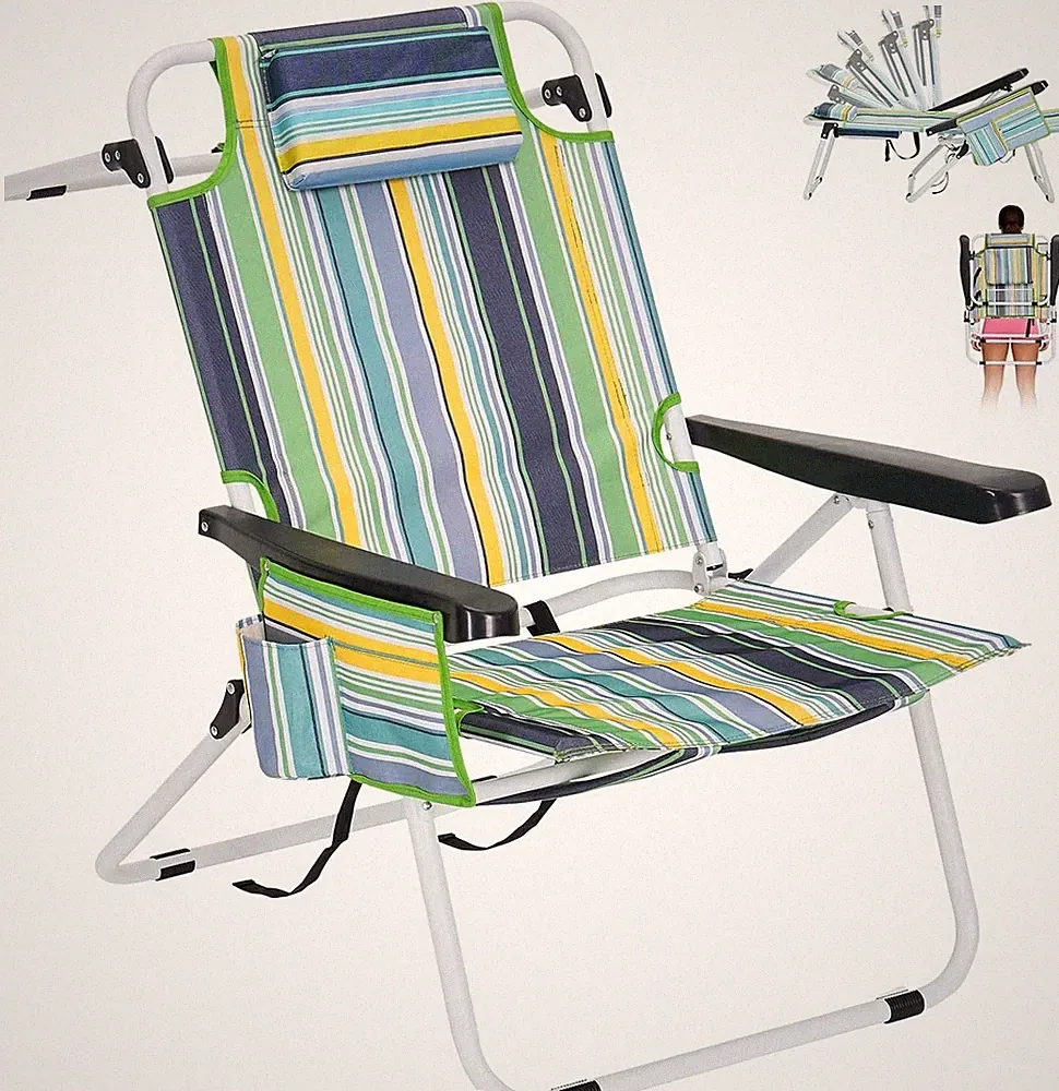 NAIZEA Beach Chairs Backpack 5-Position Tanning Chair with Cooler Bag Cup Holder