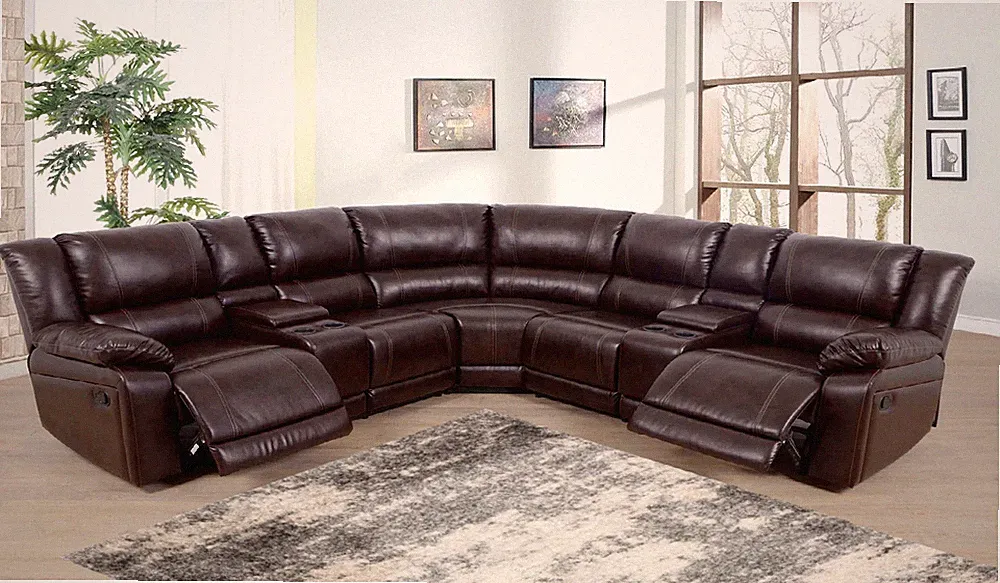 NEW Brown Leather 2-Recliners Sectional Set/Cupholders/Console Storage Set