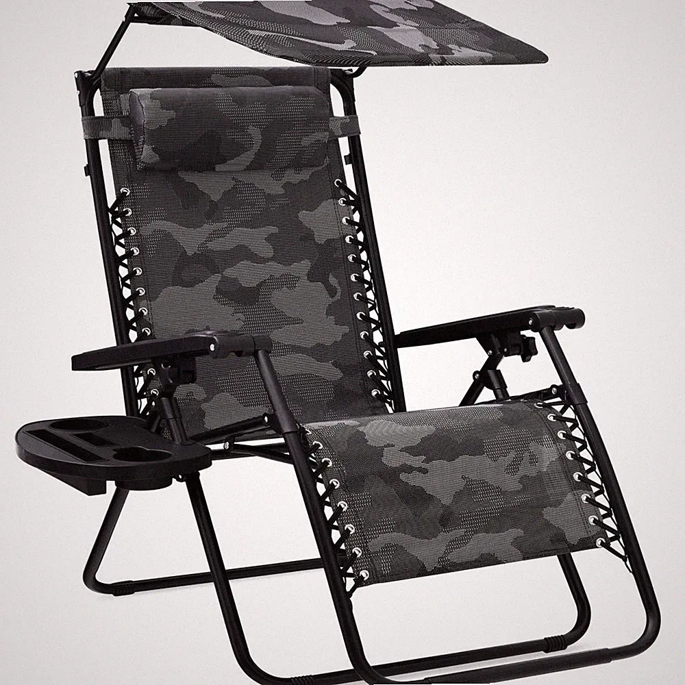 New Folding Zero Gravity Recliner Patio Lounge Chair With Canopy Shade, Headrest