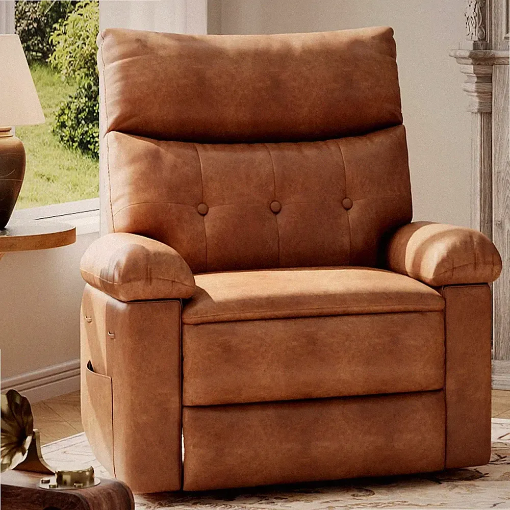 New Listing Recliner Chair - PU Leather Manual Recliner for Adults, Lazy Chair with 1.5X Spo
