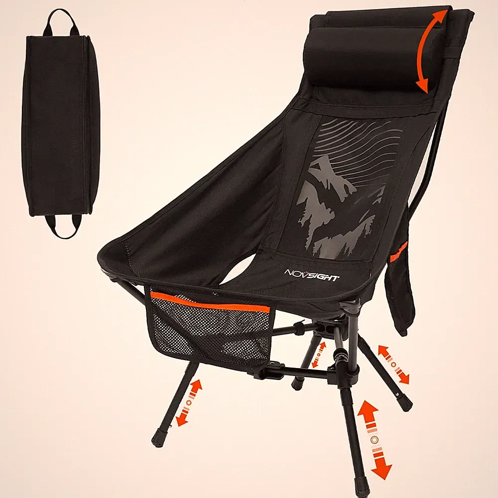 NOVSIGHT Camping Chairs - Folding Portable Camp Oversized, Black&orange