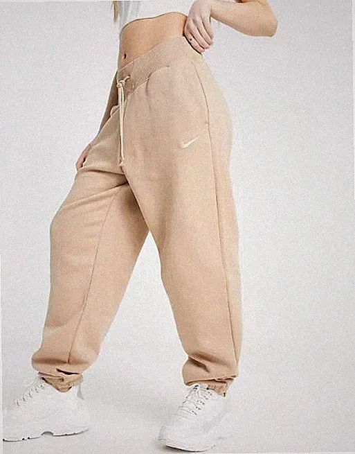 NWT Nike Women's Large Oversized Fit High Rise Full Length Sweatpants Tan $70