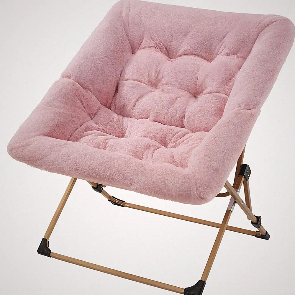 OAKHAM Comfy Chair for Adults, Soft Faux Fur Folding Lounge (Faux Fur-Pink)