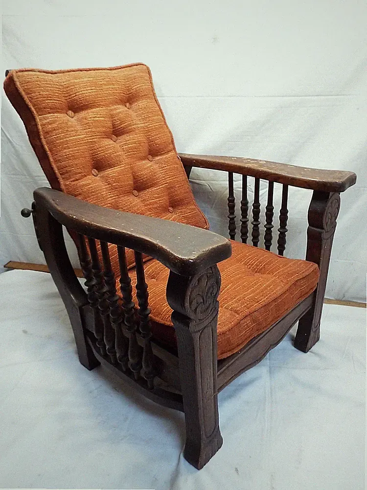 Original Antique Wood Oak Child's Mission Morris Chair Adjustable Back Recliner