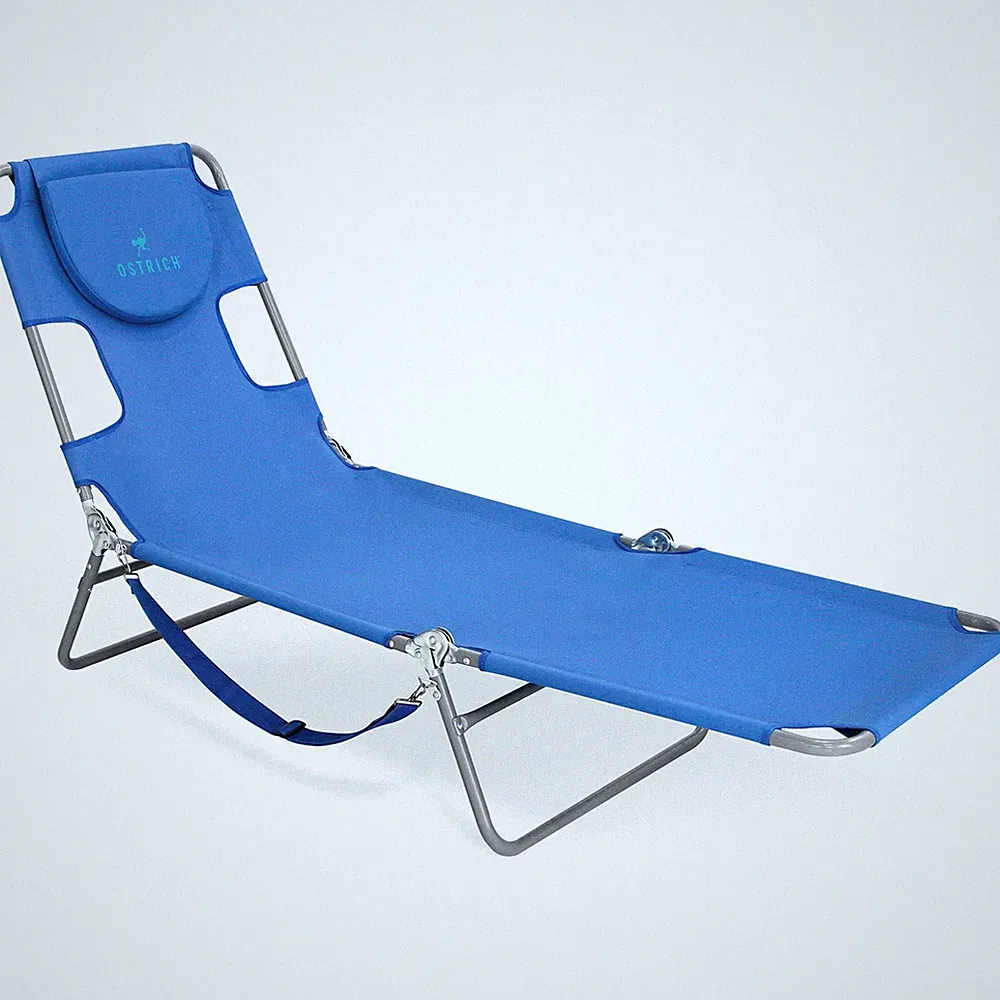 Ostrich Chaise Lounge, Facedown Beach Camping Pool Tanning Chair, Blue (Used)