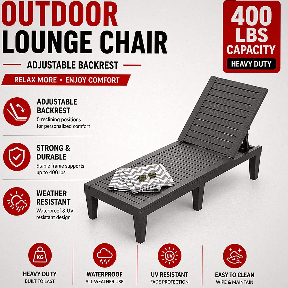 Outdoor Folding Lounge Chair Stackable Ergonomic Armrest Patio Pool Balcony Chai